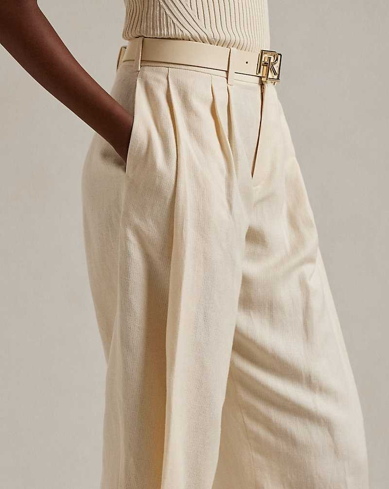 Pantalones Ralph Lauren Avrill Pleated Mini-Basket-Weave Mujer Butter | LZNDTEQ-52 - vista 5