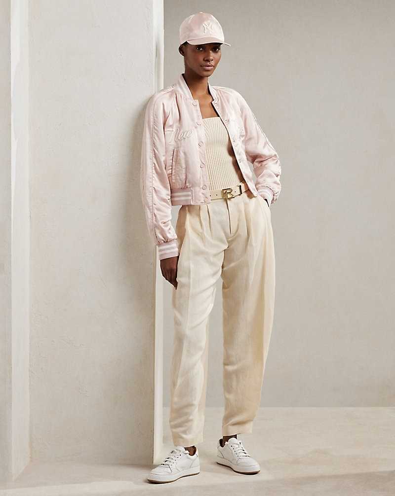 Pantalones Ralph Lauren Avrill Pleated Mini-Basket-Weave Mujer Butter | LZNDTEQ-52 - vista 1