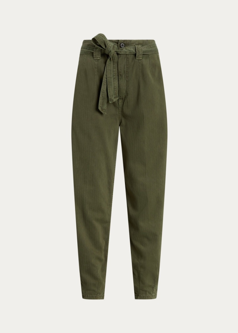 Pantalones Belted Algodon Herringbone Tapered Pant Mujer Verde Oliva | TNAR47196 - vista 2