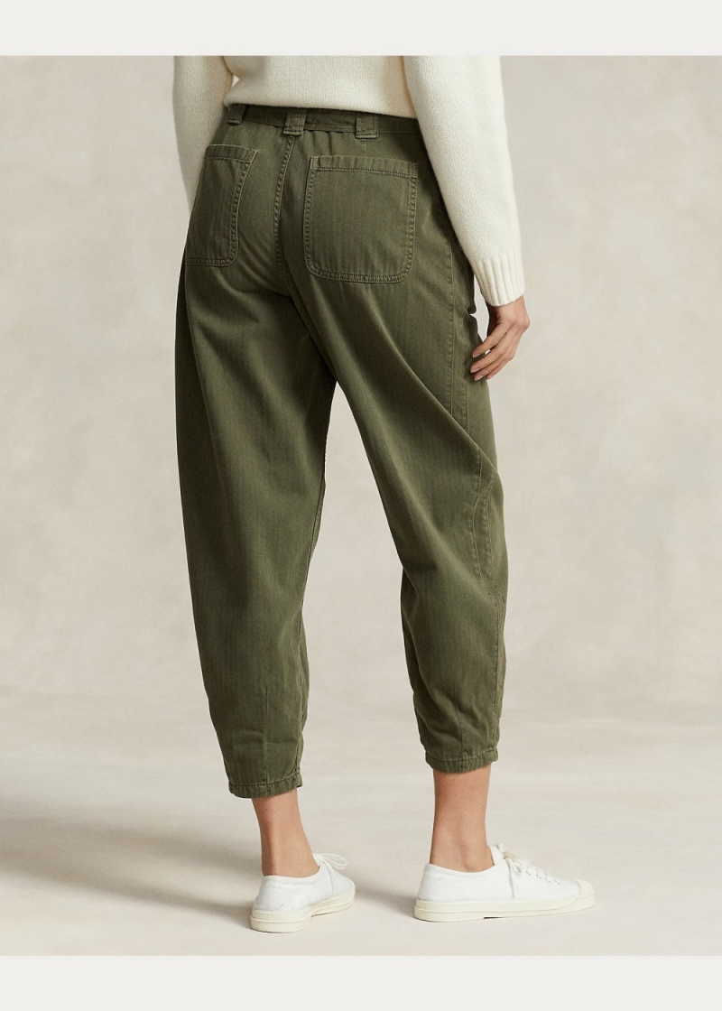 Pantalones Belted Algodon Herringbone Tapered Pant Mujer Verde Oliva | TNAR47196 - vista 4