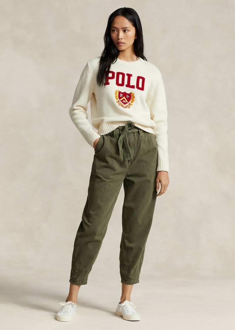 Pantalones Belted Algodon Herringbone Tapered Pant Mujer Verde Oliva | TNAR47196 - vista 1