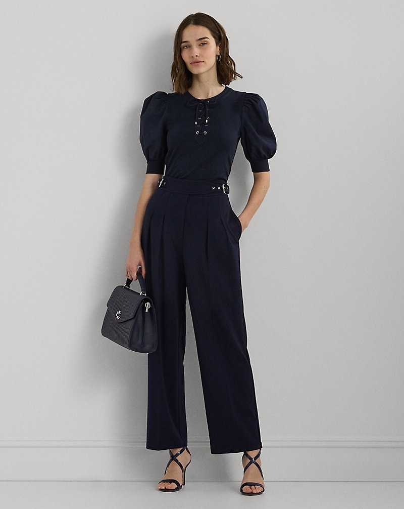Pantalones Ralph Lauren Belted Pleated Ponte Cropped Mujer Azul Marino | QLDPJKY-98 - vista 1