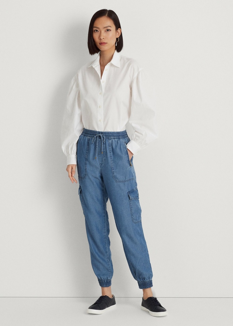 Pantalones Chambray Cargo Ankle Mujer Azules | IVOB34975 - vista 1