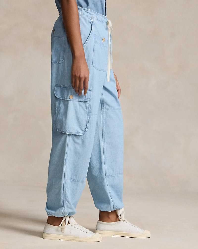Pantalones Ralph Lauren Chambray Cargo Mujer Azules | MQUEBIH-76 - vista 4
