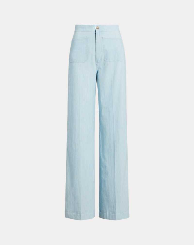 Pantalones Ralph Lauren Cotton Chambray Wide-Leg Flare Mujer Chambray | RTHQKUW-50 - vista 2