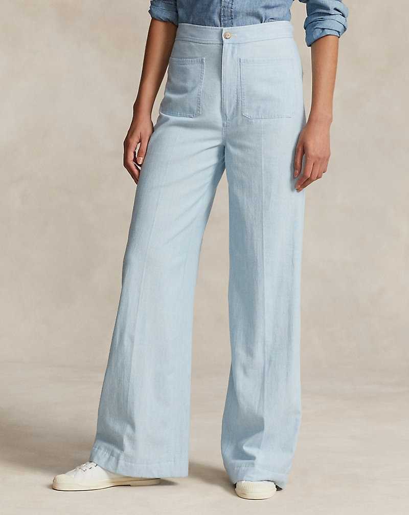 Pantalones Ralph Lauren Cotton Chambray Wide-Leg Flare Mujer Chambray | RTHQKUW-50 - vista 3