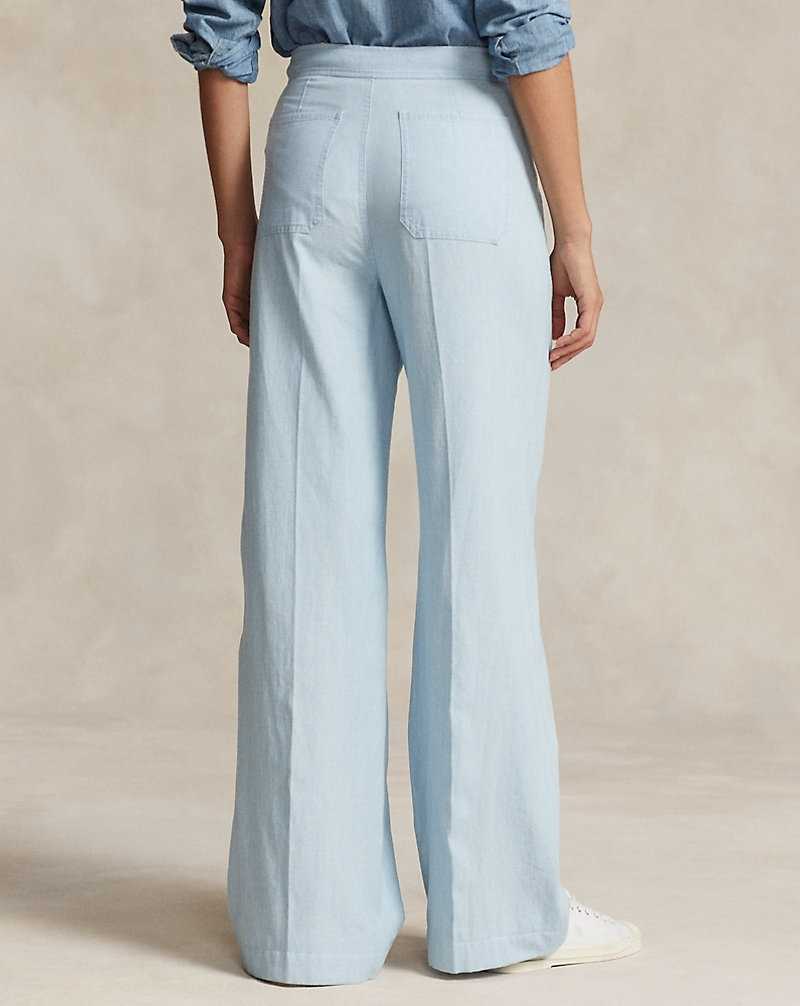 Pantalones Ralph Lauren Cotton Chambray Wide-Leg Flare Mujer Chambray | RTHQKUW-50 - vista 4