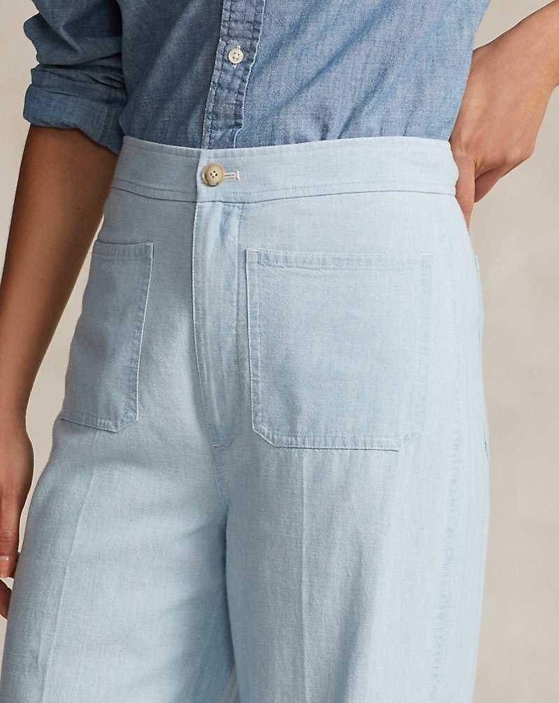 Pantalones Ralph Lauren Cotton Chambray Wide-Leg Flare Mujer Chambray | RTHQKUW-50 - vista 5