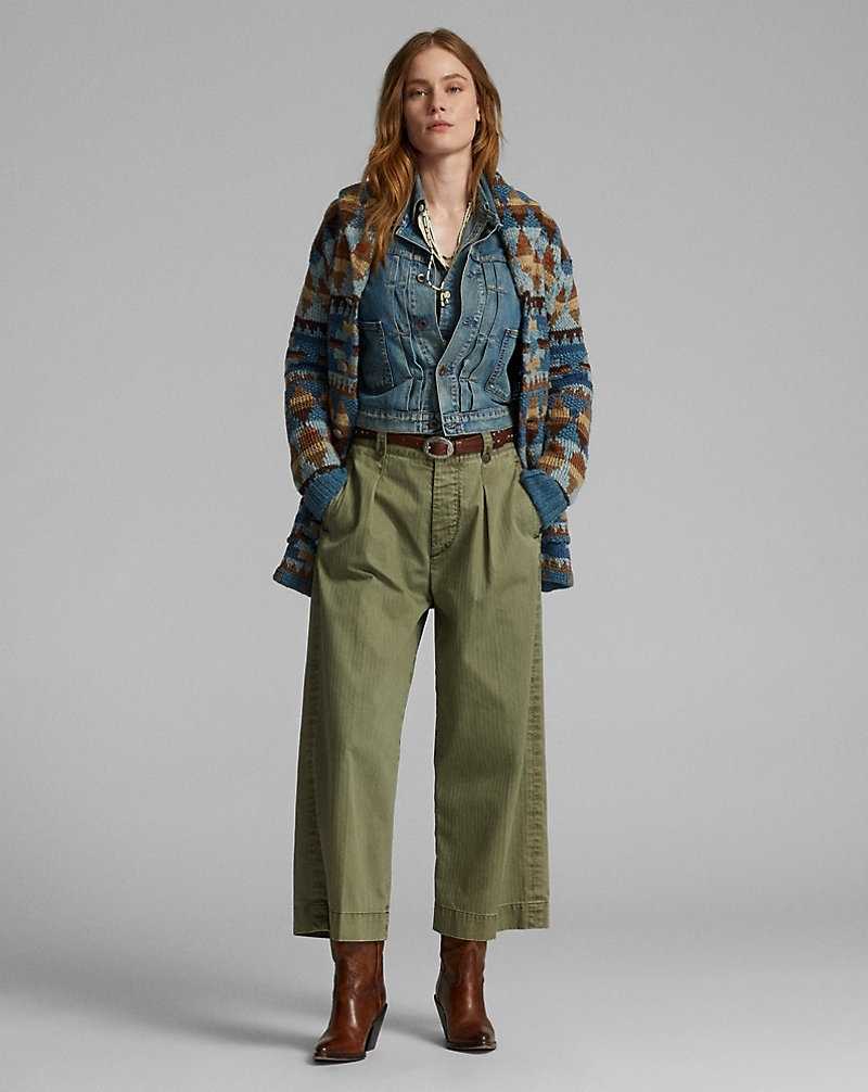 Pantalones Ralph Lauren Cotton Cropped Wide-Leg Mujer Verde Oliva | IZDCHML-42 - vista 2
