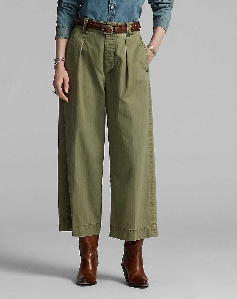 Pantalones Ralph Lauren Cotton Cropped Wide-Leg Mujer Verde Oliva | IZDCHML-42 - vista 3