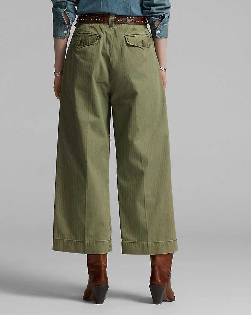 Pantalones Ralph Lauren Cotton Cropped Wide-Leg Mujer Verde Oliva | IZDCHML-42 - vista 4