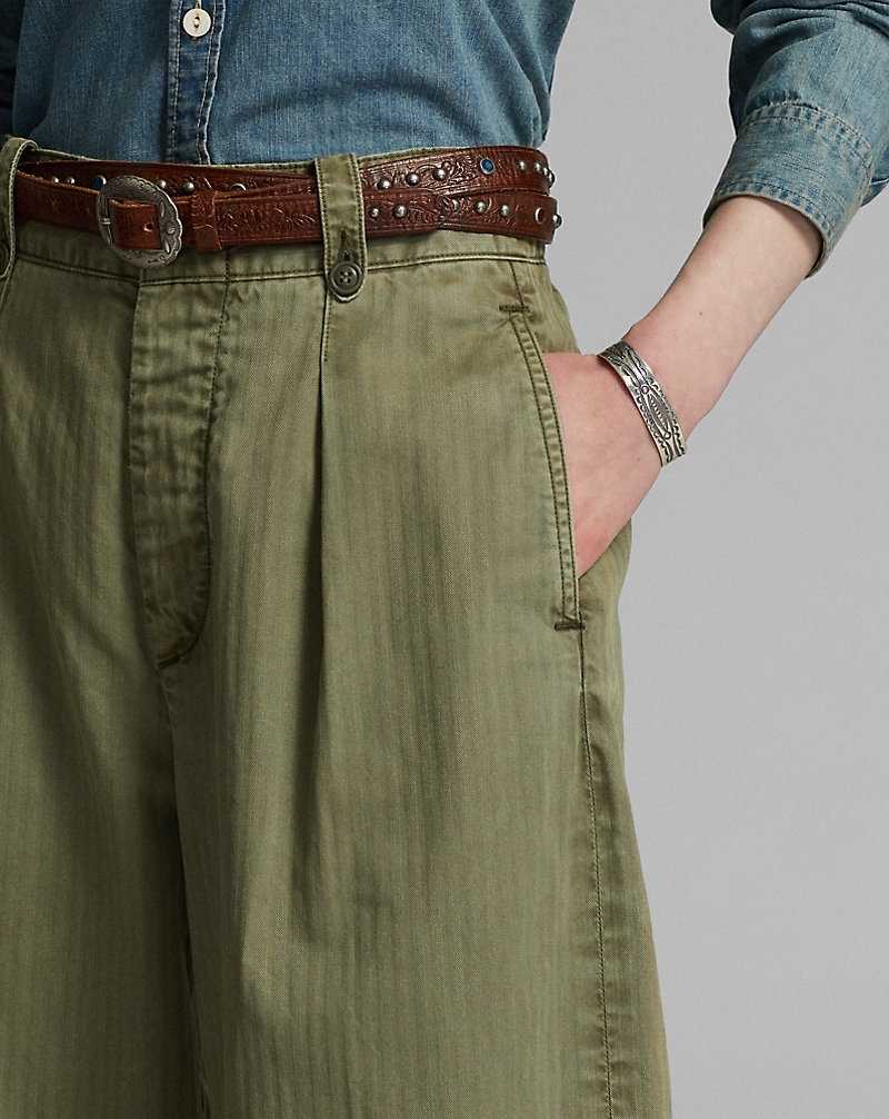 Pantalones Ralph Lauren Cotton Cropped Wide-Leg Mujer Verde Oliva | IZDCHML-42 - vista 5