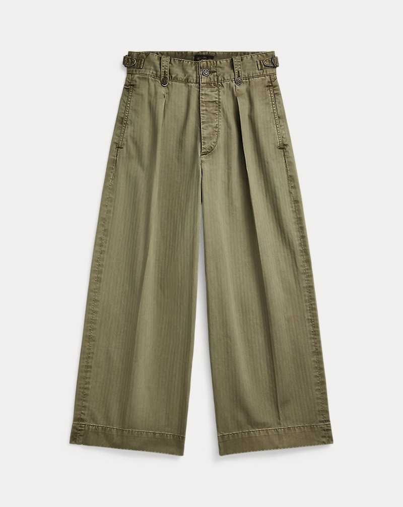 Pantalones Ralph Lauren Cotton Cropped Wide-Leg Mujer Verde Oliva | IZDCHML-42 - vista 1