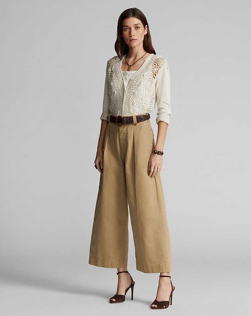 Pantalones Ralph Lauren Cropped Cotton Wide-Leg Mujer Kaki | YSIWTNH-23 - vista 3