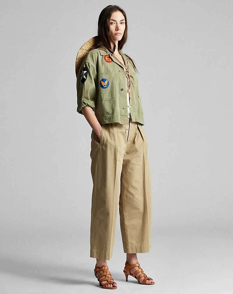 Pantalones Ralph Lauren Cropped Cotton Wide-Leg Mujer Kaki | YSIWTNH-23 - vista 1