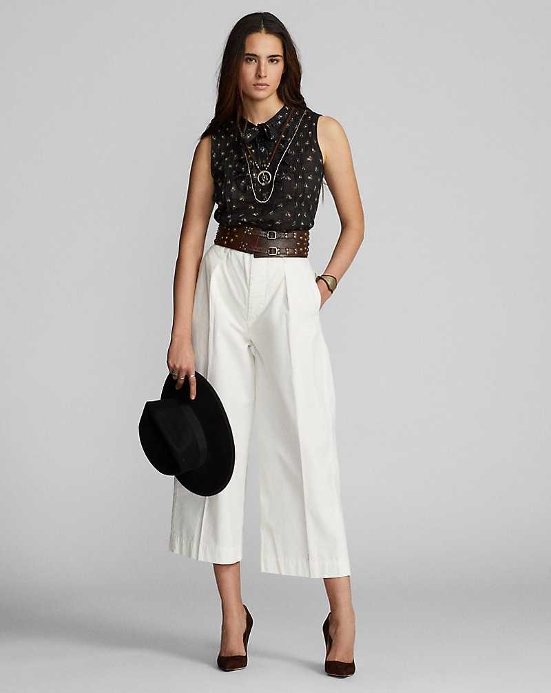 Pantalones Ralph Lauren Cropped Poplin Wide-Leg Mujer Blancos | QLCEGYD-57 - vista 2