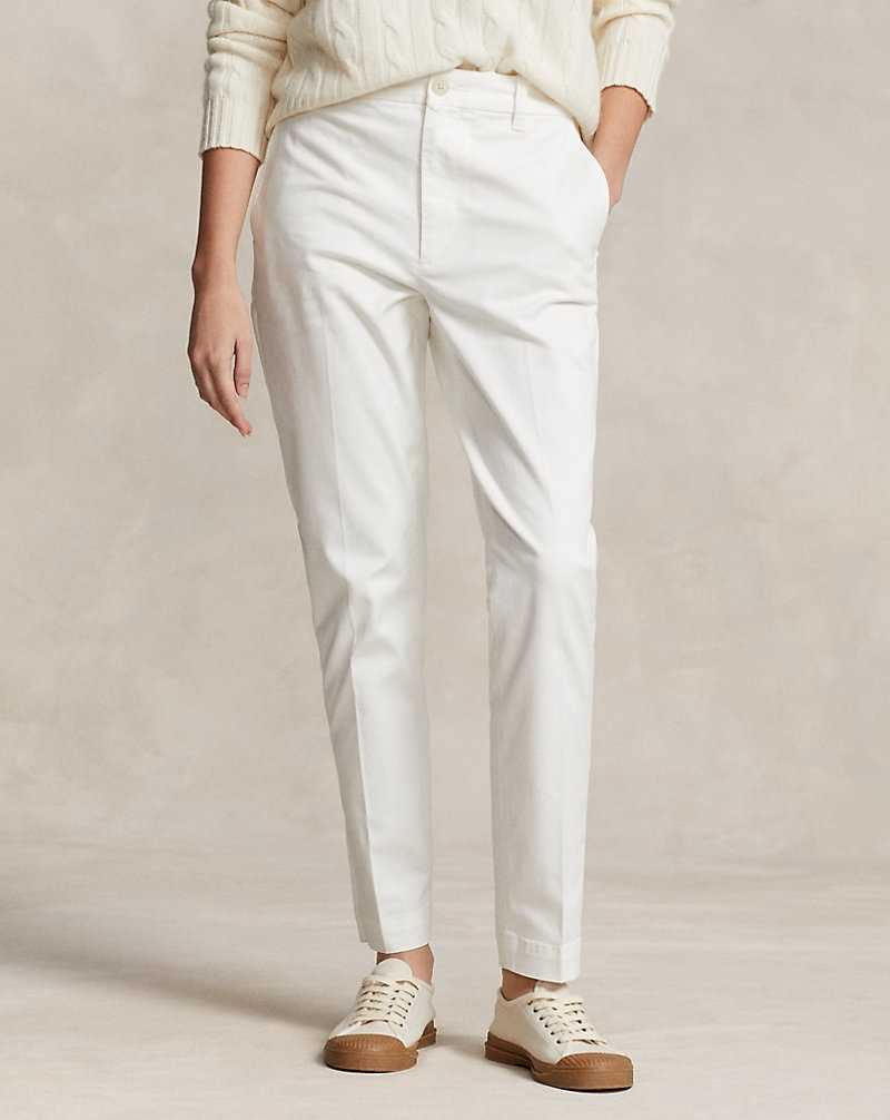 Pantalones Ralph Lauren Cropped Slim Fit Twill Chino Mujer Blancos | HTRKIGB-85 - vista 3