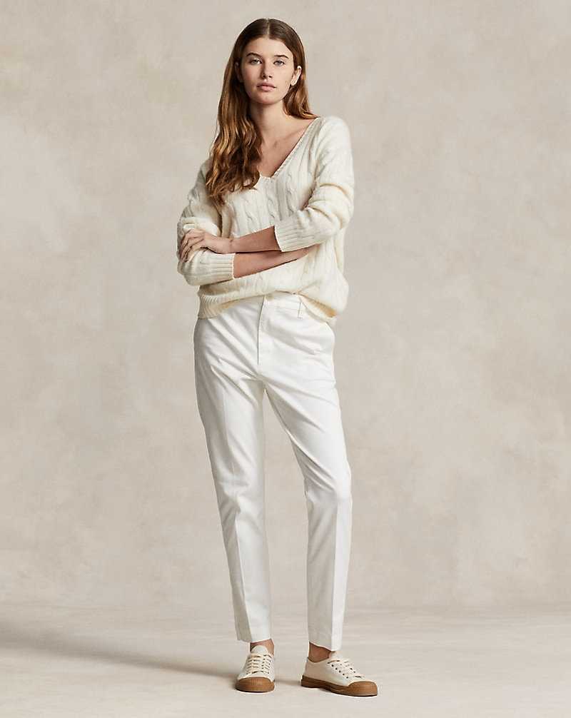 Pantalones Ralph Lauren Cropped Slim Fit Twill Chino Mujer Blancos | HTRKIGB-85 - vista 1
