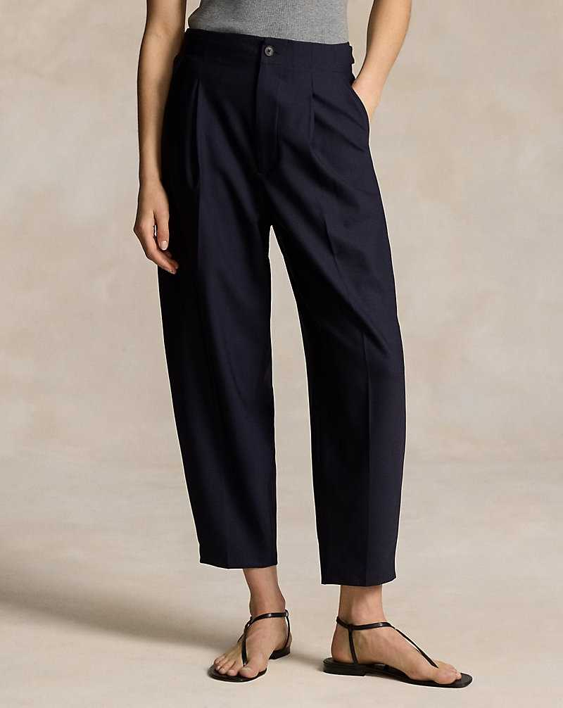 Pantalones Ralph Lauren Curved Tapered Stretch Wool Mujer Azul Marino | FYJDTBS-60 - vista 3