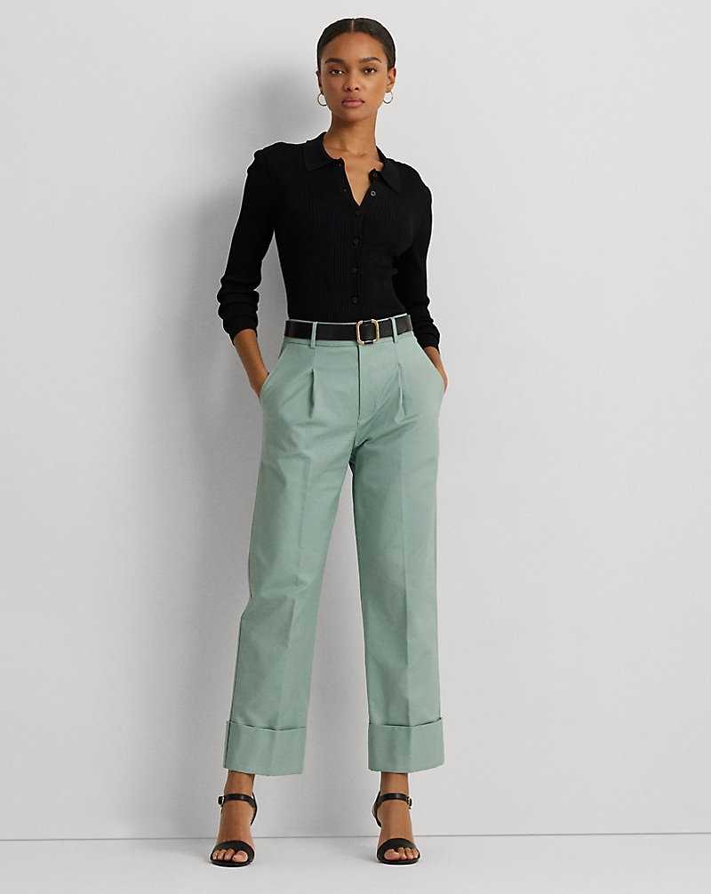 Pantalones Ralph Lauren Double-Faced Cotton Ankle Mujer Soft Laurel | CTLEQGR-89 - vista 1