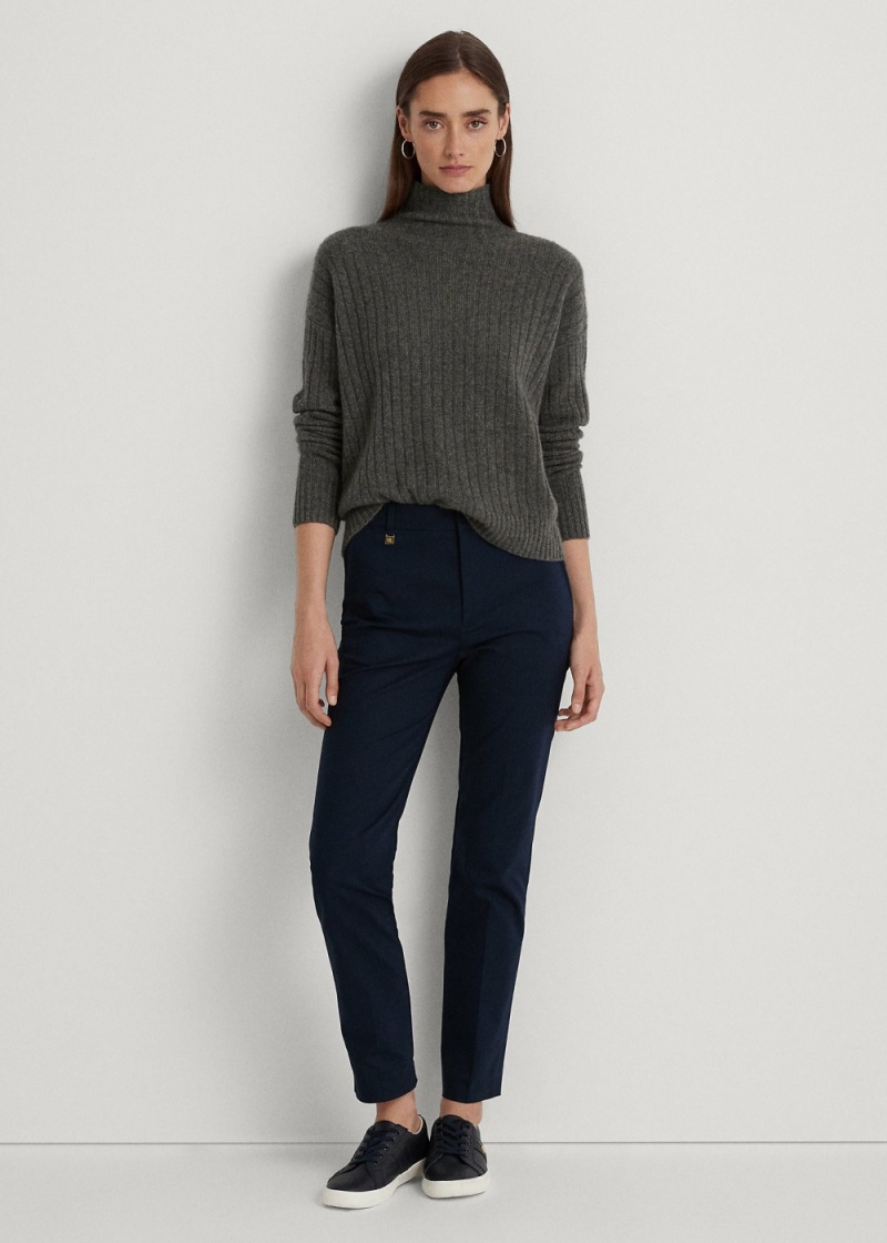 Pantalones Double-Faced Stretch Algodon Mujer Azul Marino | YEAW06392 - vista 1