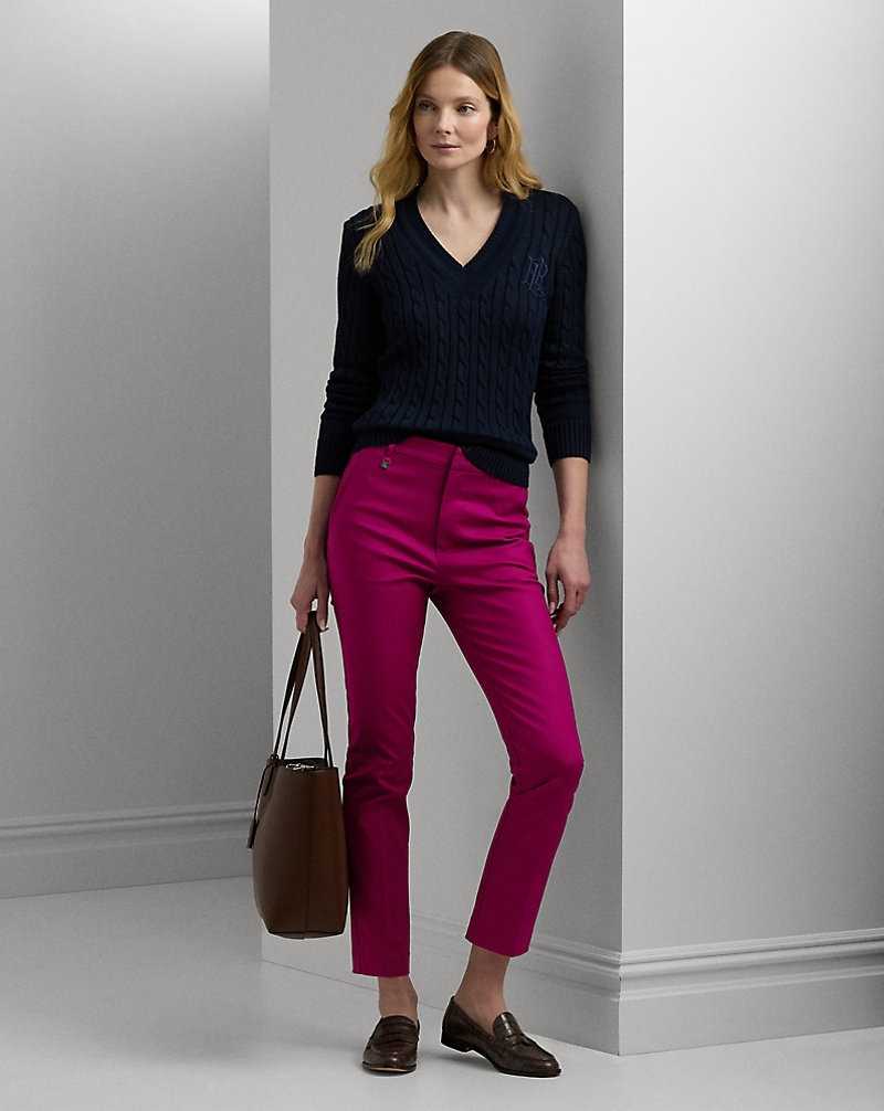 Pantalones Ralph Lauren Double-Faced Stretch Cotton Mujer Fucsia | SQERXFI-19 - vista 1