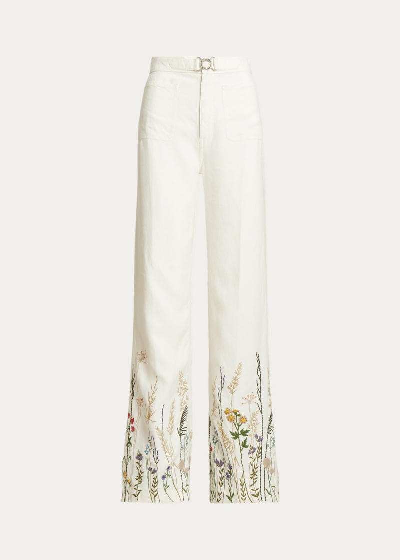 Pantalones Embroidered Hemp Anchos-Leg Mujer Azul Marino | ZUYP24156 - vista 2