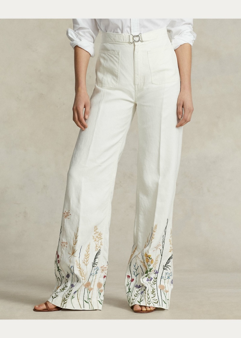 Pantalones Embroidered Hemp Anchos-Leg Mujer Azul Marino | ZUYP24156 - vista 3