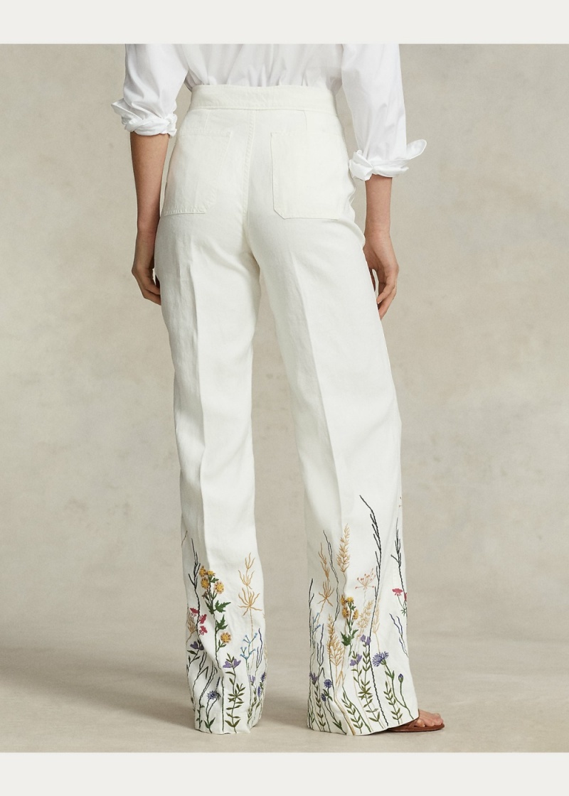 Pantalones Embroidered Hemp Anchos-Leg Mujer Azul Marino | ZUYP24156 - vista 4