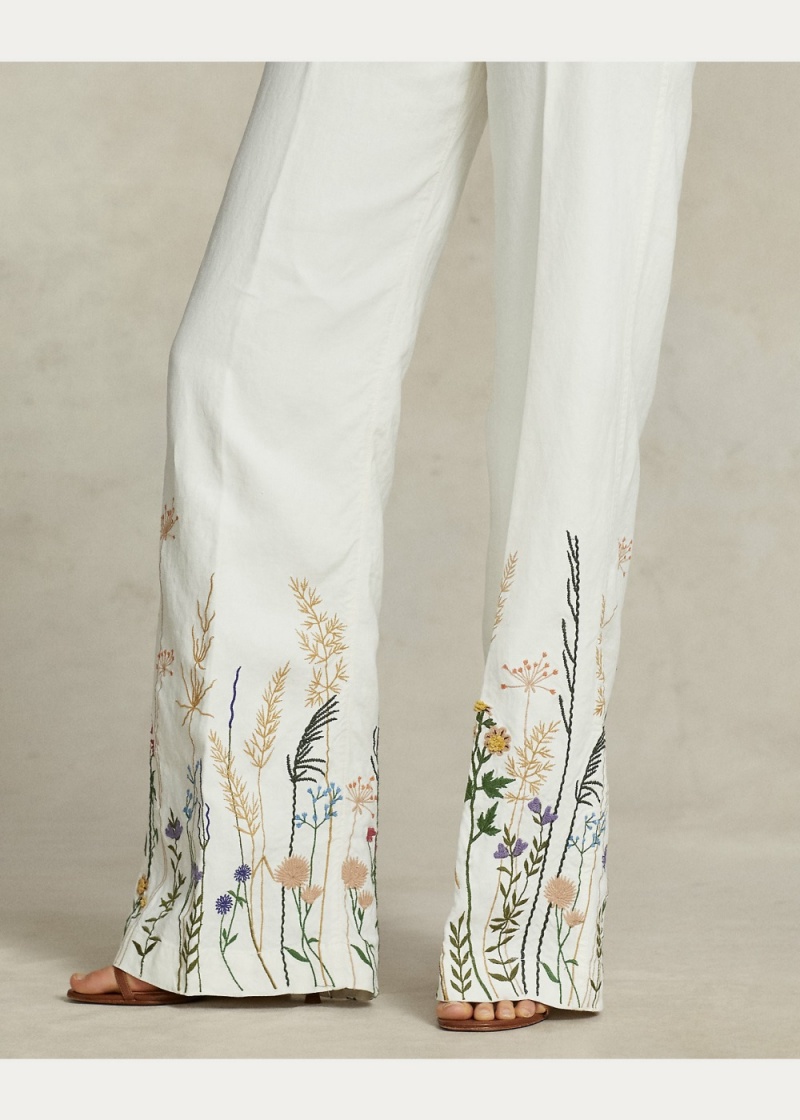 Pantalones Embroidered Hemp Anchos-Leg Mujer Azul Marino | ZUYP24156 - vista 5