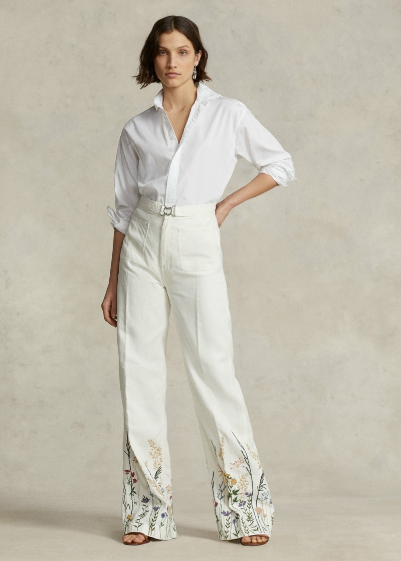 Pantalones Embroidered Hemp Anchos-Leg Mujer Azul Marino | ZUYP24156 - vista 1