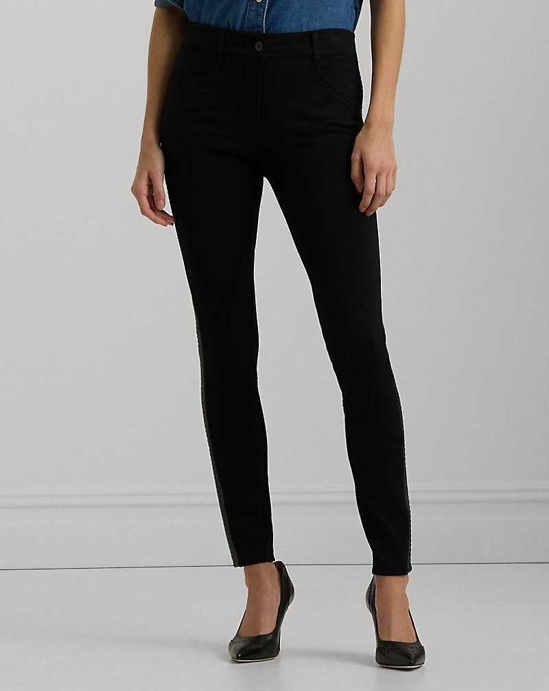 Pantalones Ralph Lauren Faux-Leather-Trim Ponte Jodhpur Mujer Negros | KGQMXHJ-40 - vista 3