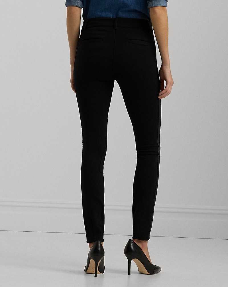 Pantalones Ralph Lauren Faux-Leather-Trim Ponte Jodhpur Mujer Negros | KGQMXHJ-40 - vista 4