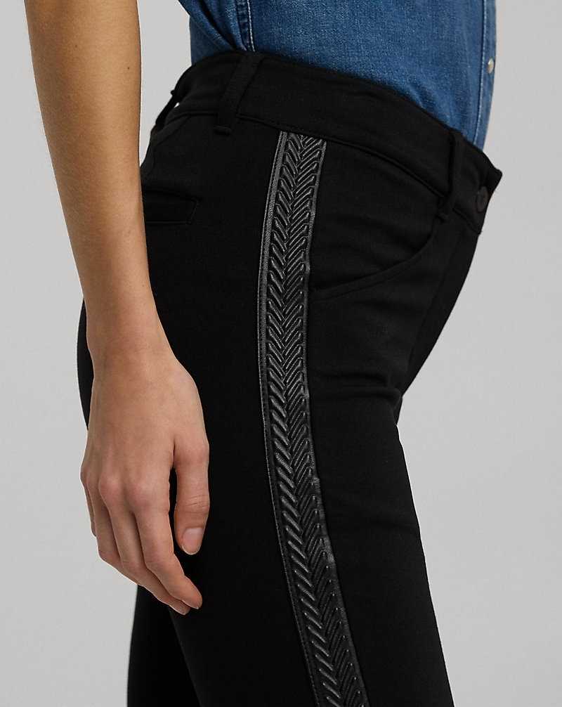 Pantalones Ralph Lauren Faux-Leather-Trim Ponte Jodhpur Mujer Negros | KGQMXHJ-40 - vista 5