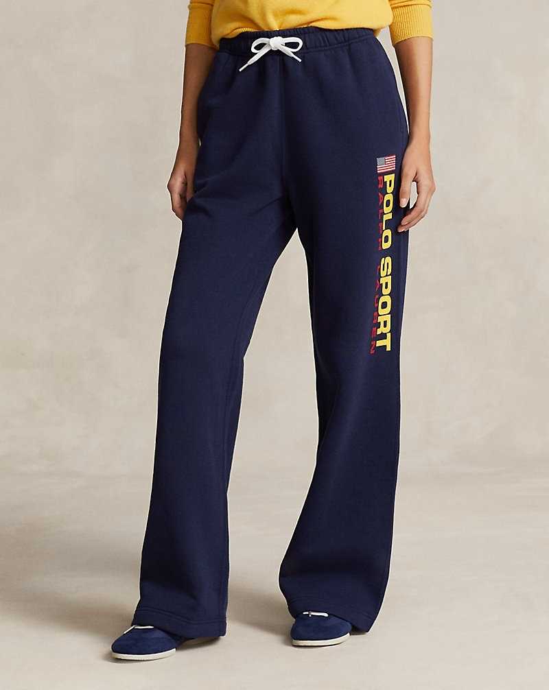 Pantalones Ralph Lauren Fleece Wide-Leg Athletic Mujer Azul Marino | NRUQGTV-31 - vista 3