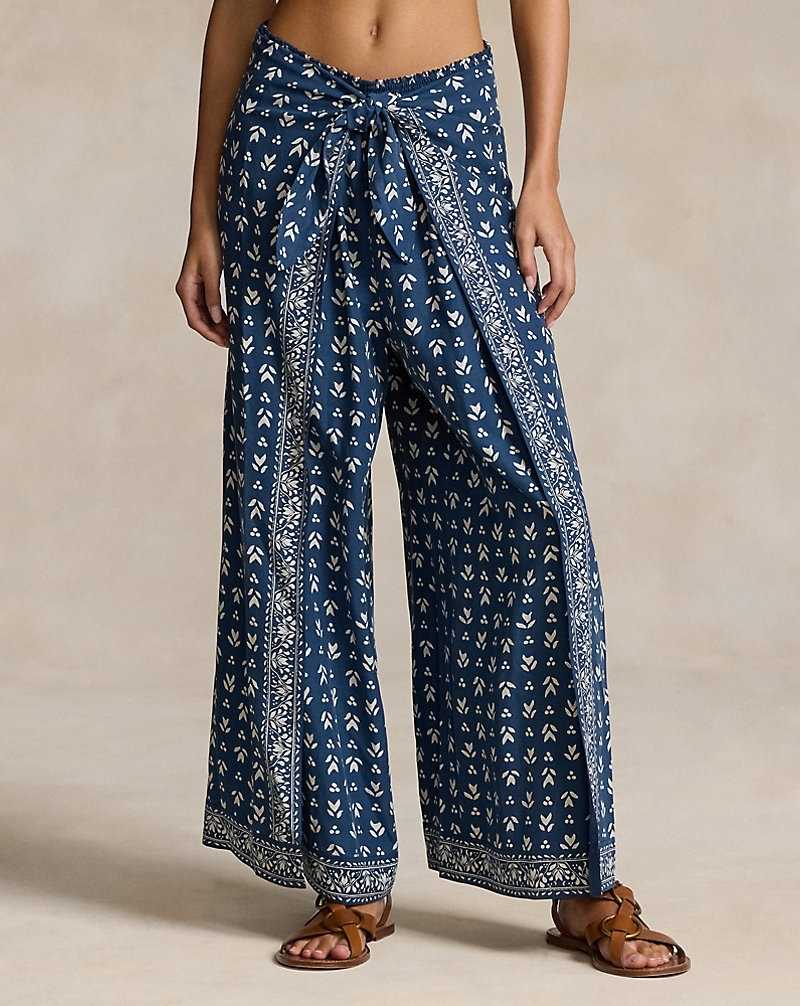 Pantalones Ralph Lauren Floral Twill Wide-Leg Wrap Mujer Azul Marino | PKSRXOZ-75 - vista 3