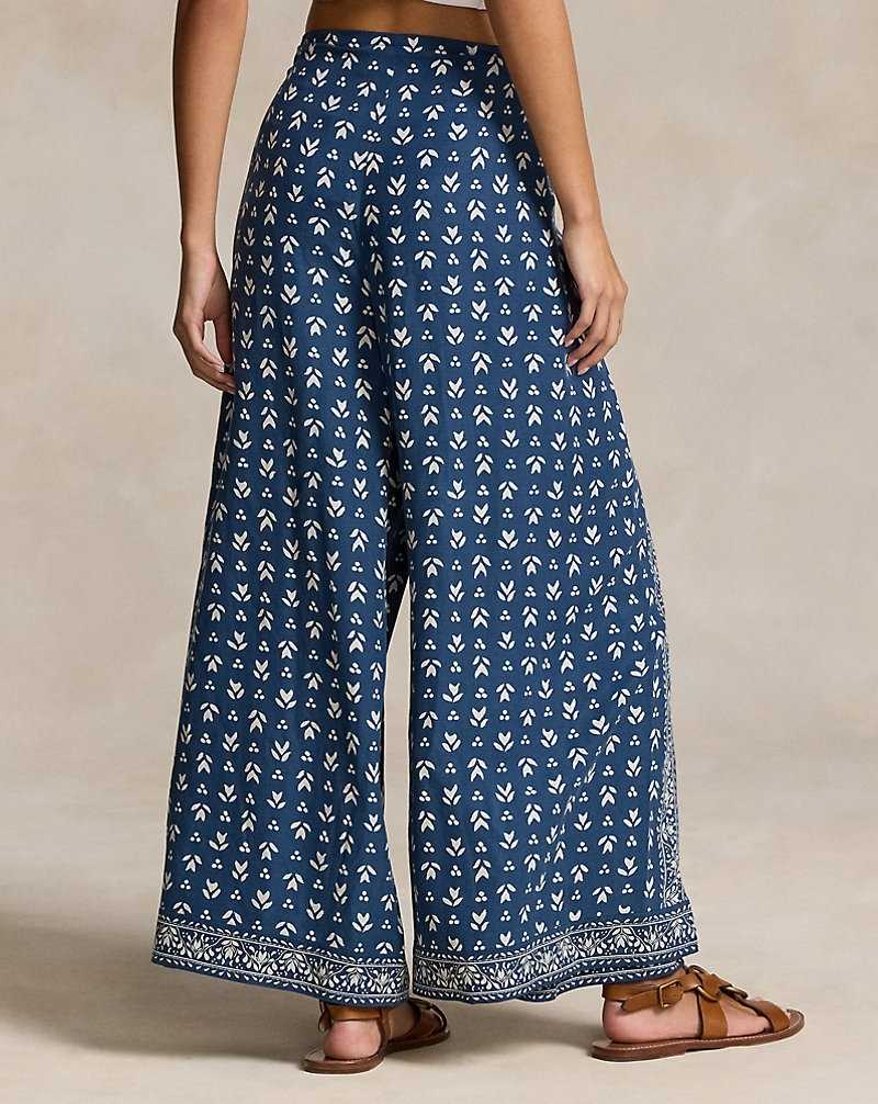 Pantalones Ralph Lauren Floral Twill Wide-Leg Wrap Mujer Azul Marino | PKSRXOZ-75 - vista 4