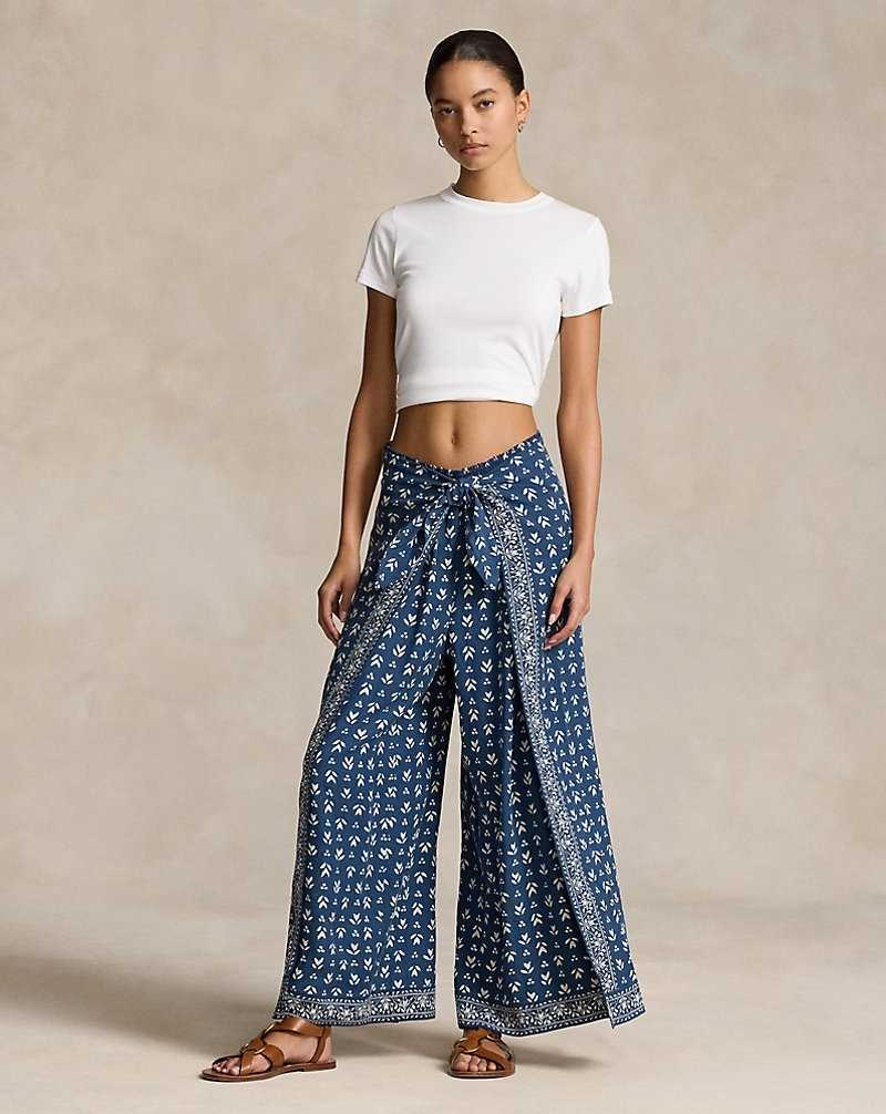 Pantalones Ralph Lauren Floral Twill Wide-Leg Wrap Mujer Azul Marino | PKSRXOZ-75 - vista 1