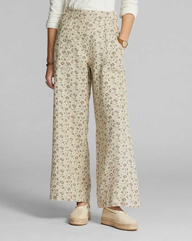 Pantalones Ralph Lauren Floral-Print Seeded Linen Mujer Natural/Sepia | QLDGCBM-20 - vista 3