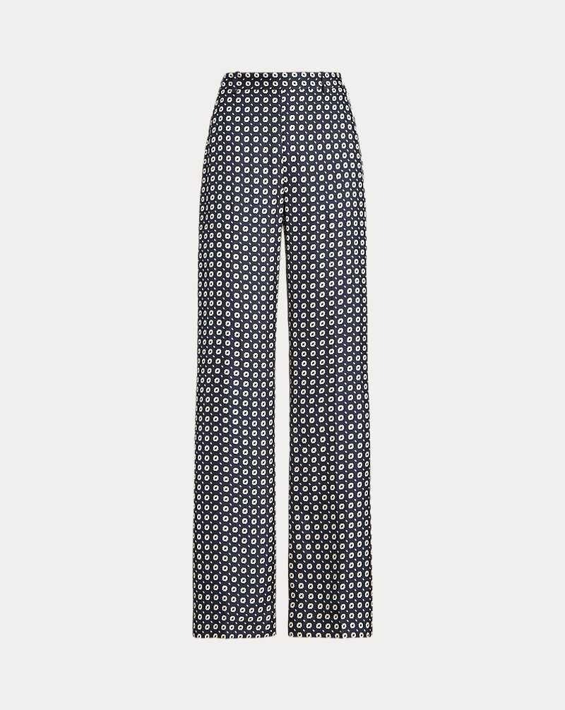 Pantalones Ralph Lauren Geo-Motif Silk Wide-Leg Mujer 1574 Navy/Cream Geo Print | VLZAYWO-93 - vista 2