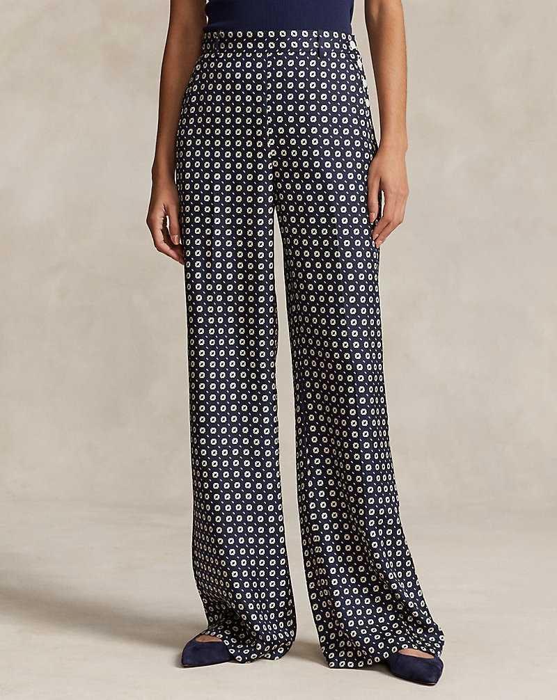 Pantalones Ralph Lauren Geo-Motif Silk Wide-Leg Mujer 1574 Navy/Cream Geo Print | VLZAYWO-93 - vista 3
