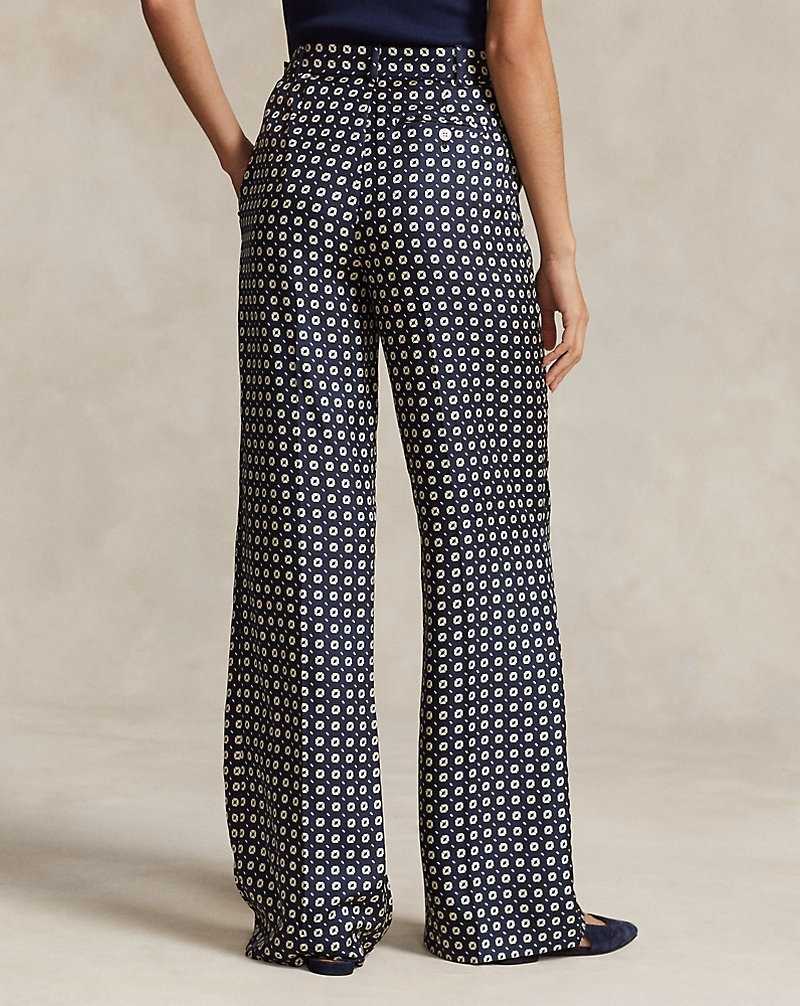 Pantalones Ralph Lauren Geo-Motif Silk Wide-Leg Mujer 1574 Navy/Cream Geo Print | VLZAYWO-93 - vista 4