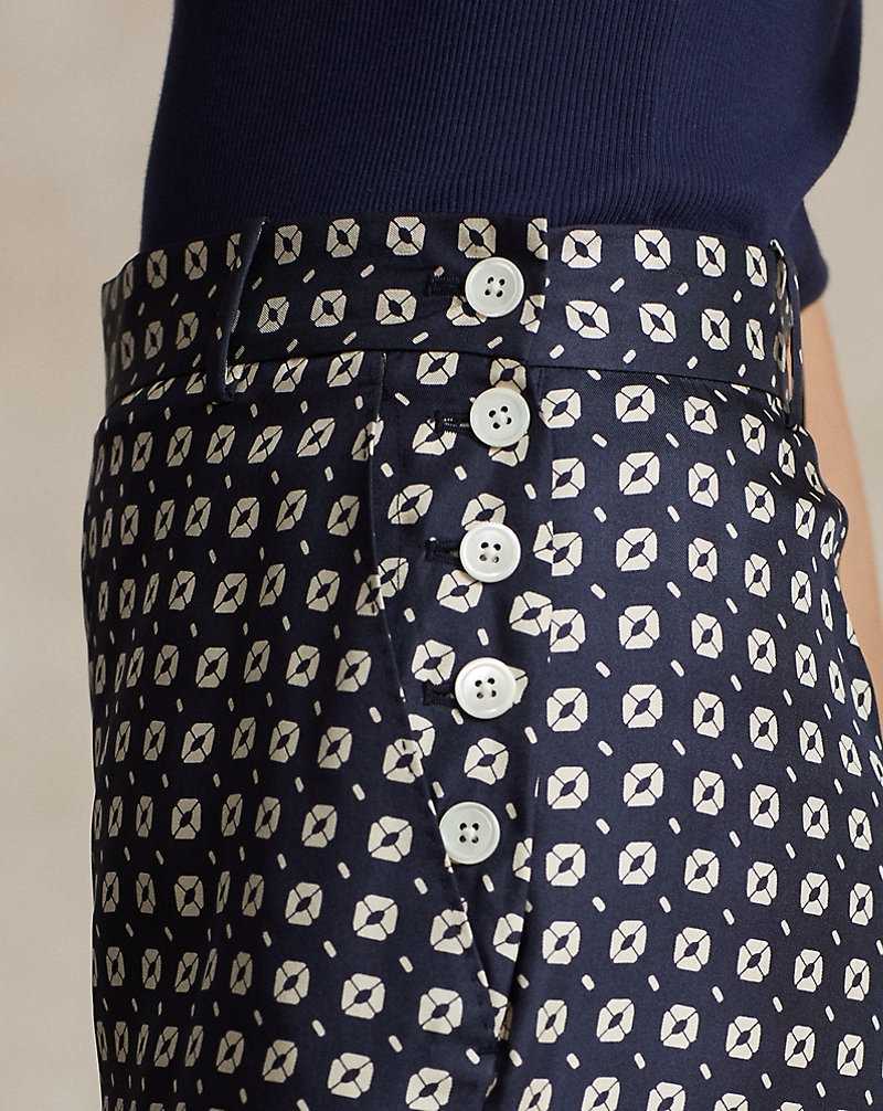 Pantalones Ralph Lauren Geo-Motif Silk Wide-Leg Mujer 1574 Navy/Cream Geo Print | VLZAYWO-93 - vista 5