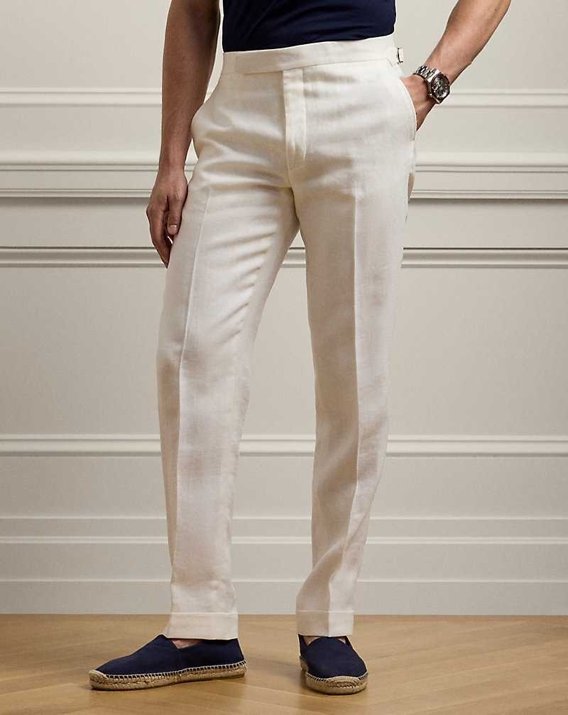 Pantalones Ralph Lauren Gregory Hand-Tailored Linen Hombre Blancos | SPUNHBK-61 - vista 3