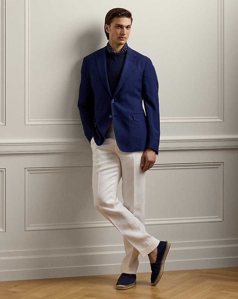 Pantalones Ralph Lauren Gregory Hand-Tailored Linen Hombre Blancos | SPUNHBK-61 - vista 1