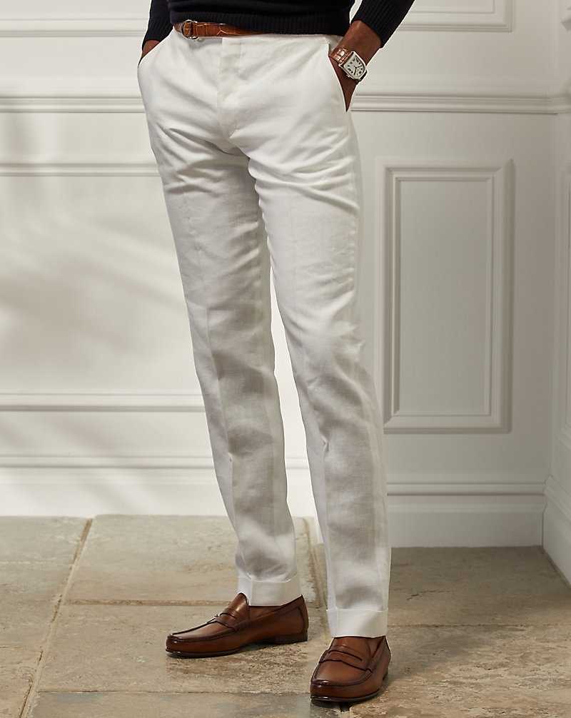 Pantalones Ralph Lauren Gregory Hand-Tailored Linen Hombre Blancos | QMWSGTL-62 - vista 3