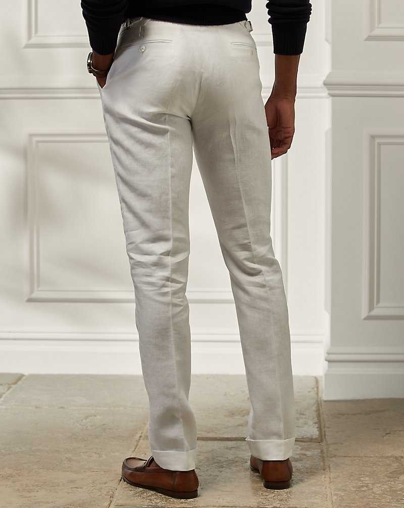 Pantalones Ralph Lauren Gregory Hand-Tailored Linen Hombre Blancos | QMWSGTL-62 - vista 4