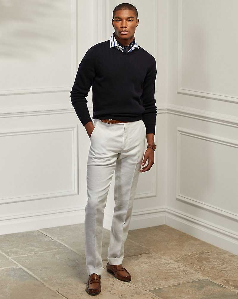 Pantalones Ralph Lauren Gregory Hand-Tailored Linen Hombre Blancos | QMWSGTL-62 - vista 1