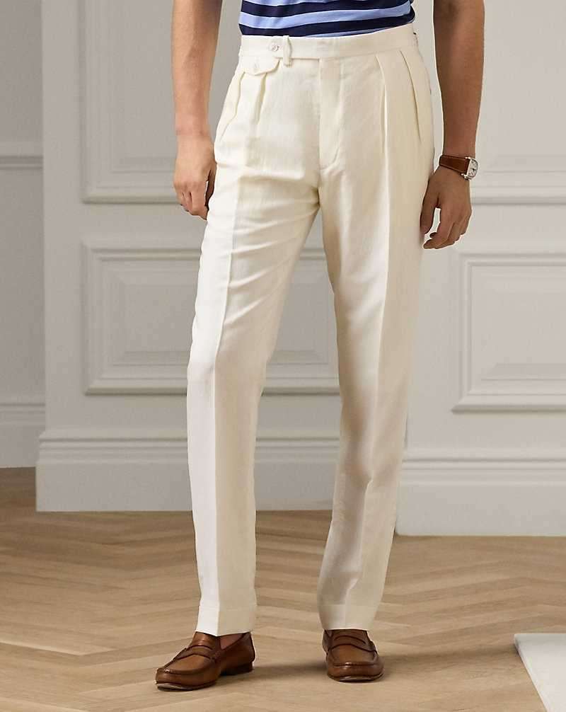 Pantalones Ralph Lauren Gregory Hand-Tailored Silk-Linen Hombre Blancos | LECPBKA-31 - vista 3