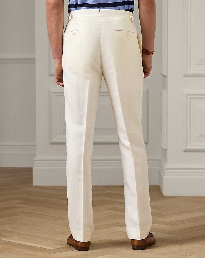 Pantalones Ralph Lauren Gregory Hand-Tailored Silk-Linen Hombre Blancos | LECPBKA-31 - vista 4